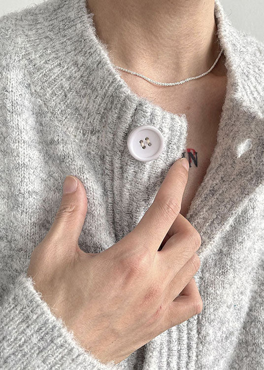 Grey Stand Collar Oversized Cozy Wool Man's Cardigans Winter