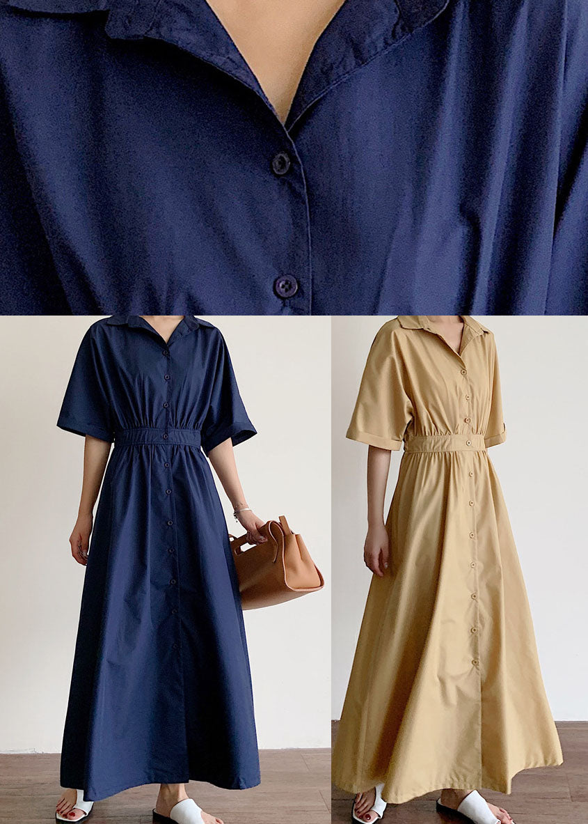 Khaki Button Cotton Dress Spring