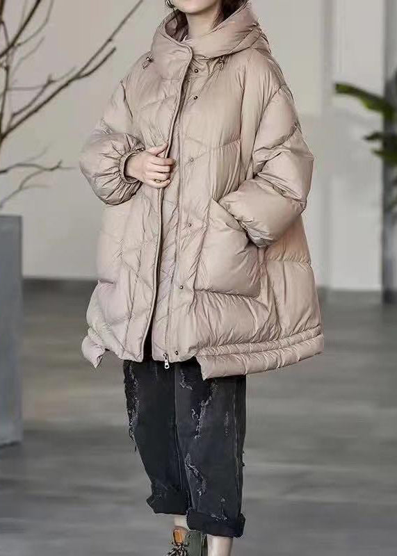 Khaki Oversized Pockets Duck Down Puffer Jacket Winter