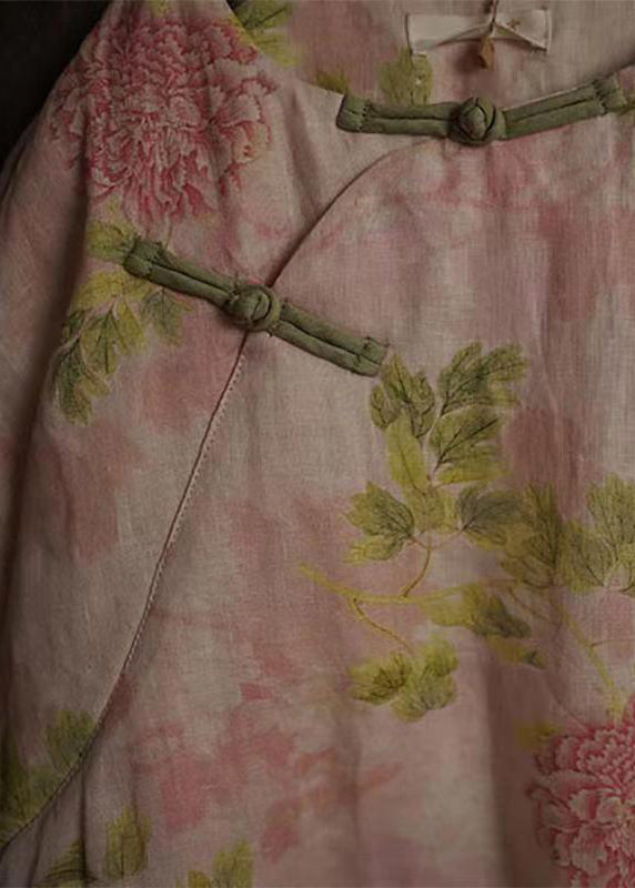 Oriental Beige O-neck Print Fine Cotton Filled Coats
