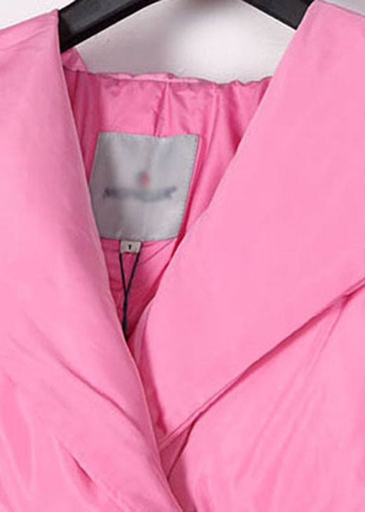 Pink Hooded Drawstring Winter Duck Down Coat