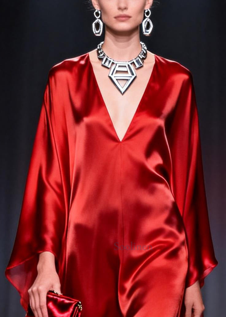 Red Oversized Draping Chiffon Robe Dresses Summer