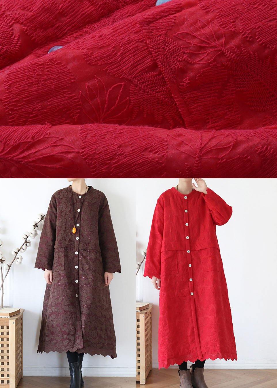 Red Stand Button Fall Long Sleeve Coats