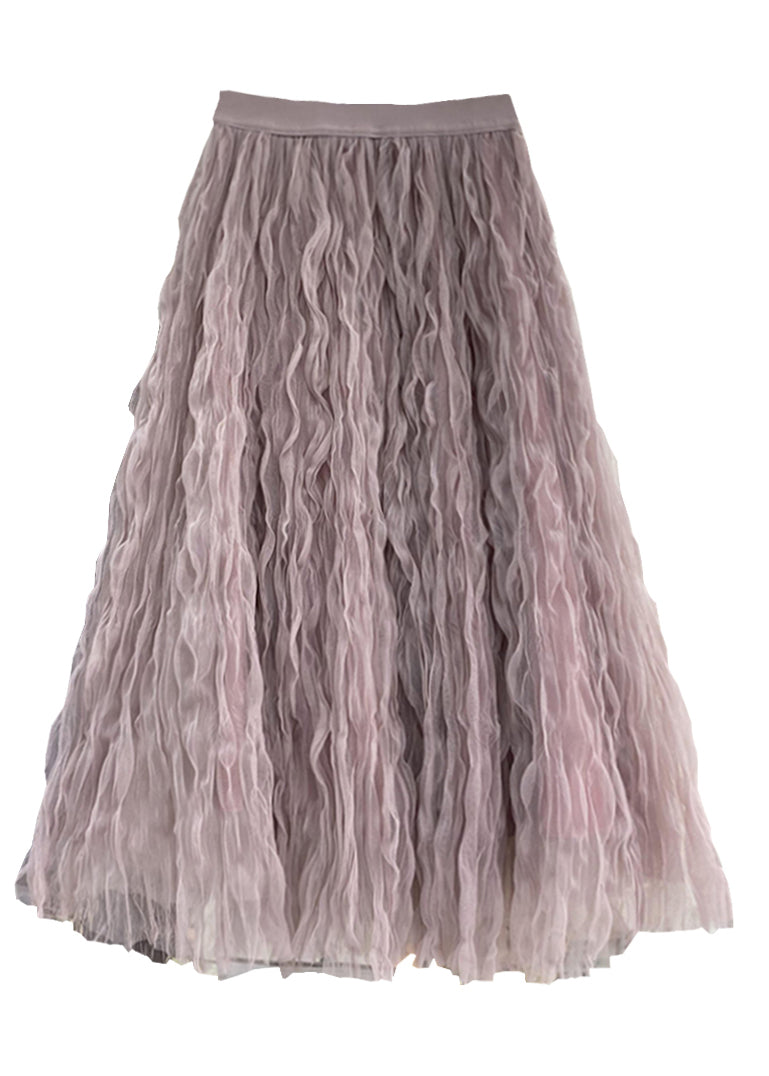 Rose High Waist Wrinkled Tulle Maxi Skirts Spring