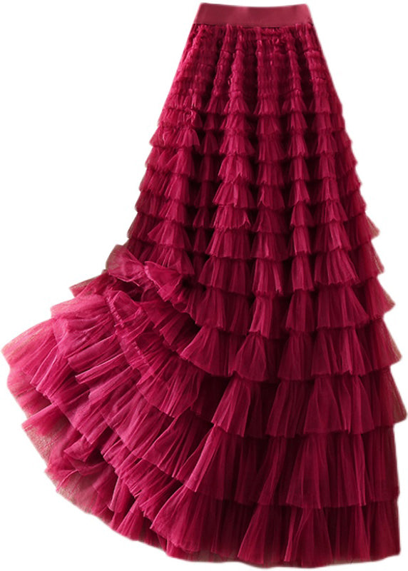Rose Wrinkled Tulle Skirts Spring