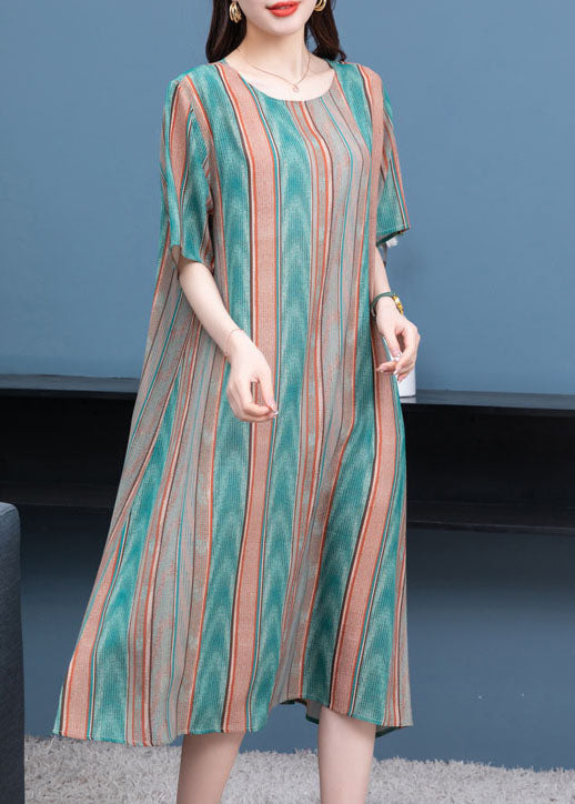 Striped O Neck Patchwork Chiffon Dresses Summer