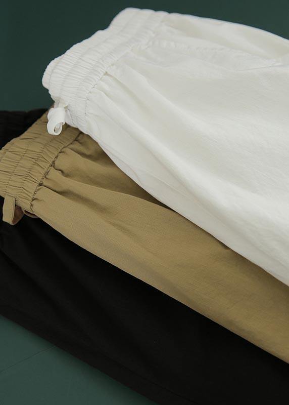 White Elastic Waist Cargo Cotton Pants Summer