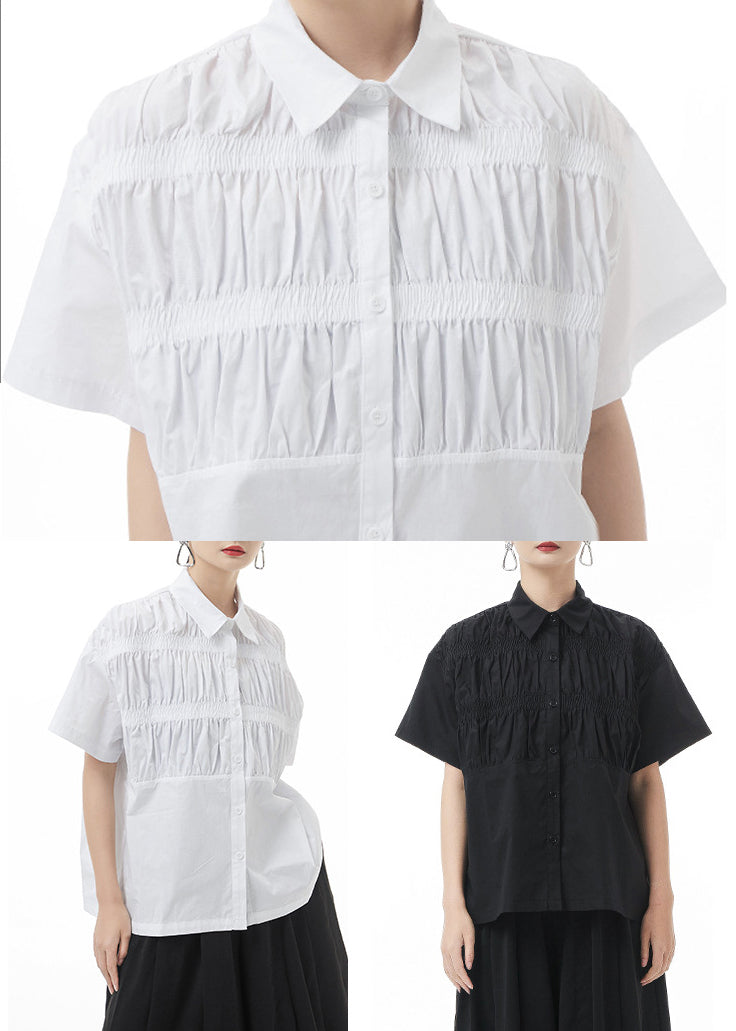 White Peter Pan Collar Cotton Blouse Top Short Sleeve