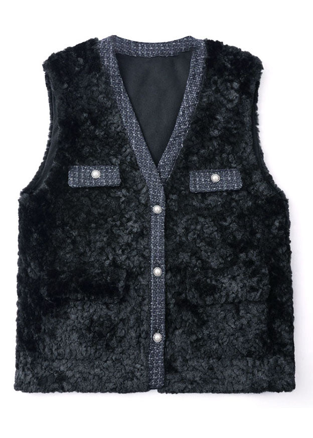 White V Neck Patchwork Teddy Faux Fur Beach Vest Winter