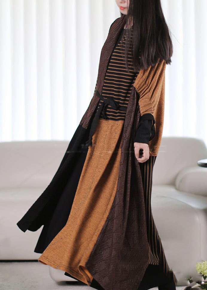 Yellow Asymmetrical Design Patchwork Maxi Trench Coats Winter