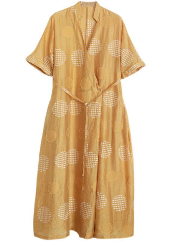 Yellow Dot Tie Waist Dress Summer Dress