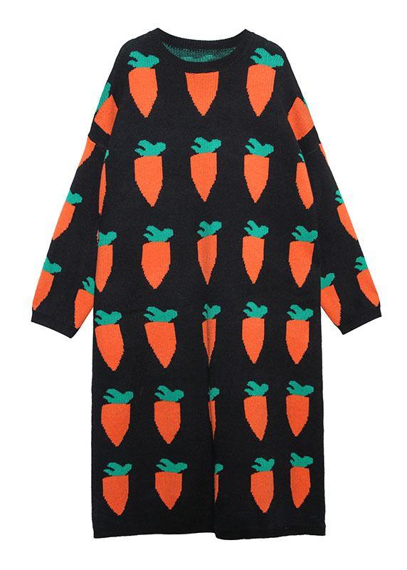 Pullover Black Print Sweater Weather Re O Neck Baggy Tejidos Knit Dresses