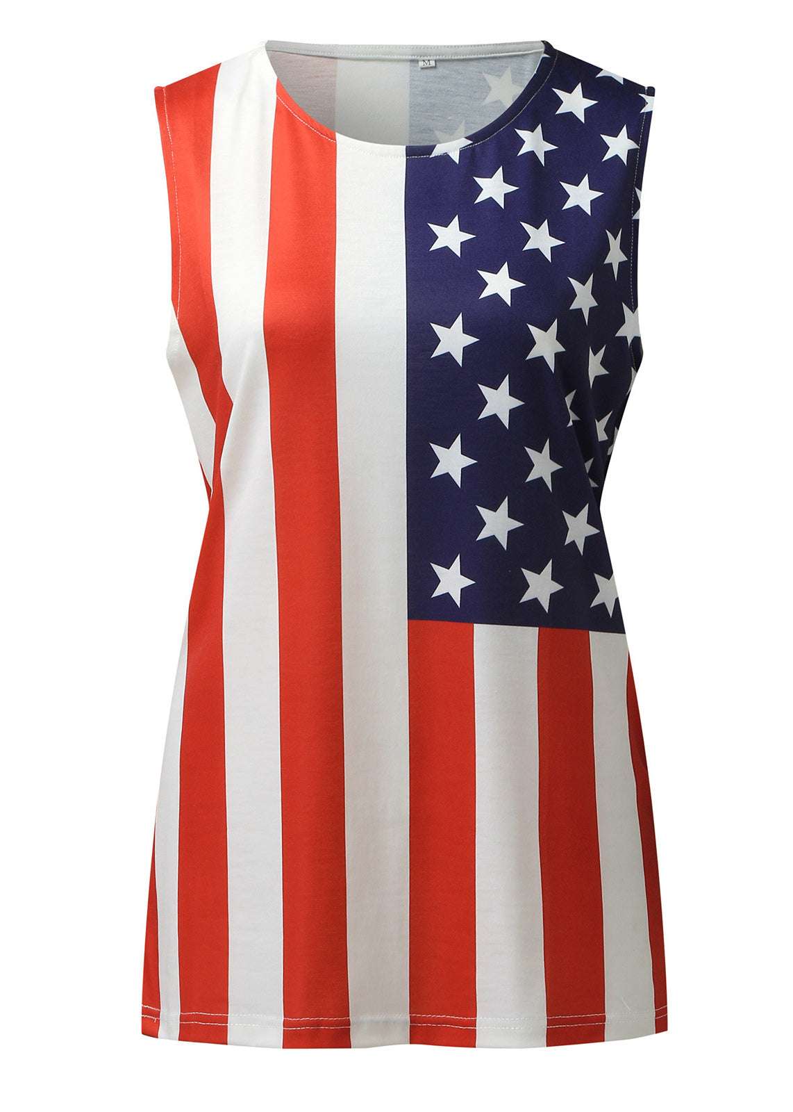 Red Flag Print Cotton Tank Top O-neck Sleeveless