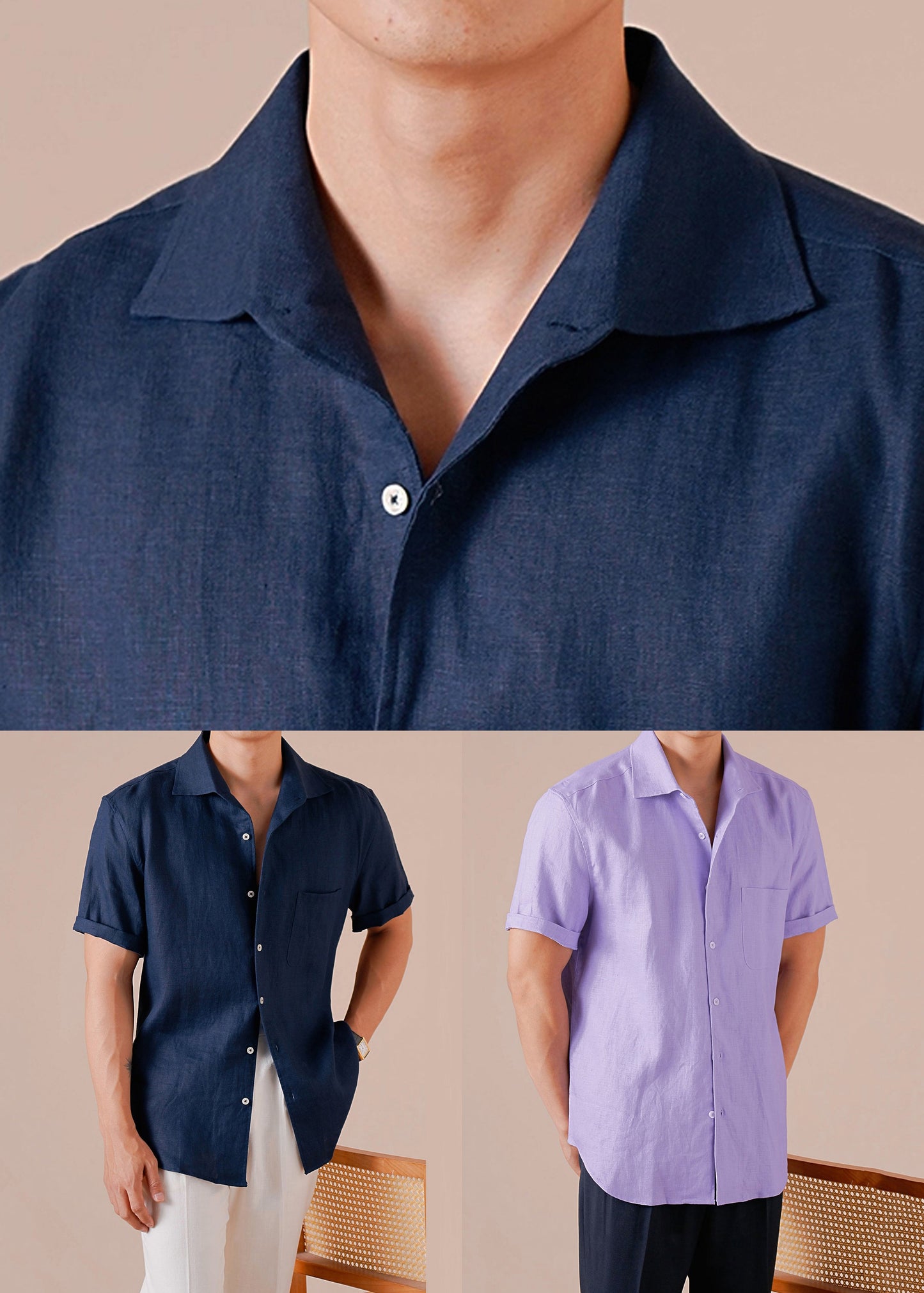 Retro Navy Peter Pan Collar Button Cotton Shirts Summer