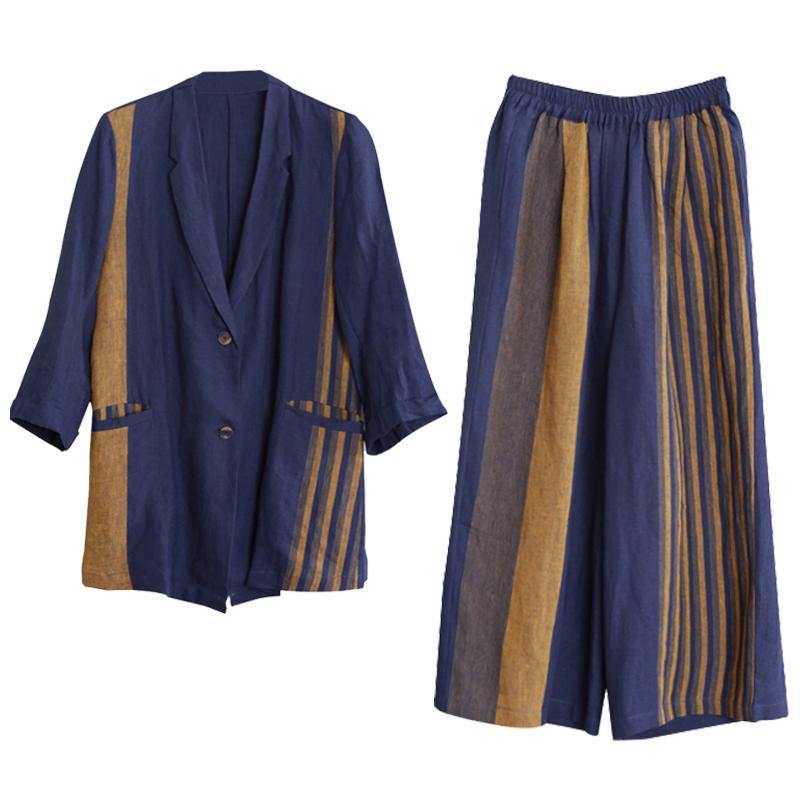 Retro Blue Two-piece Suit Female Small Suit + Wide-leg Pants Autumn Style