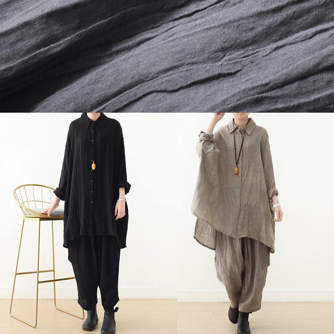 Retro Gray Long-sleeved Shirt Loose Lapel Top 20252025 New Clothing