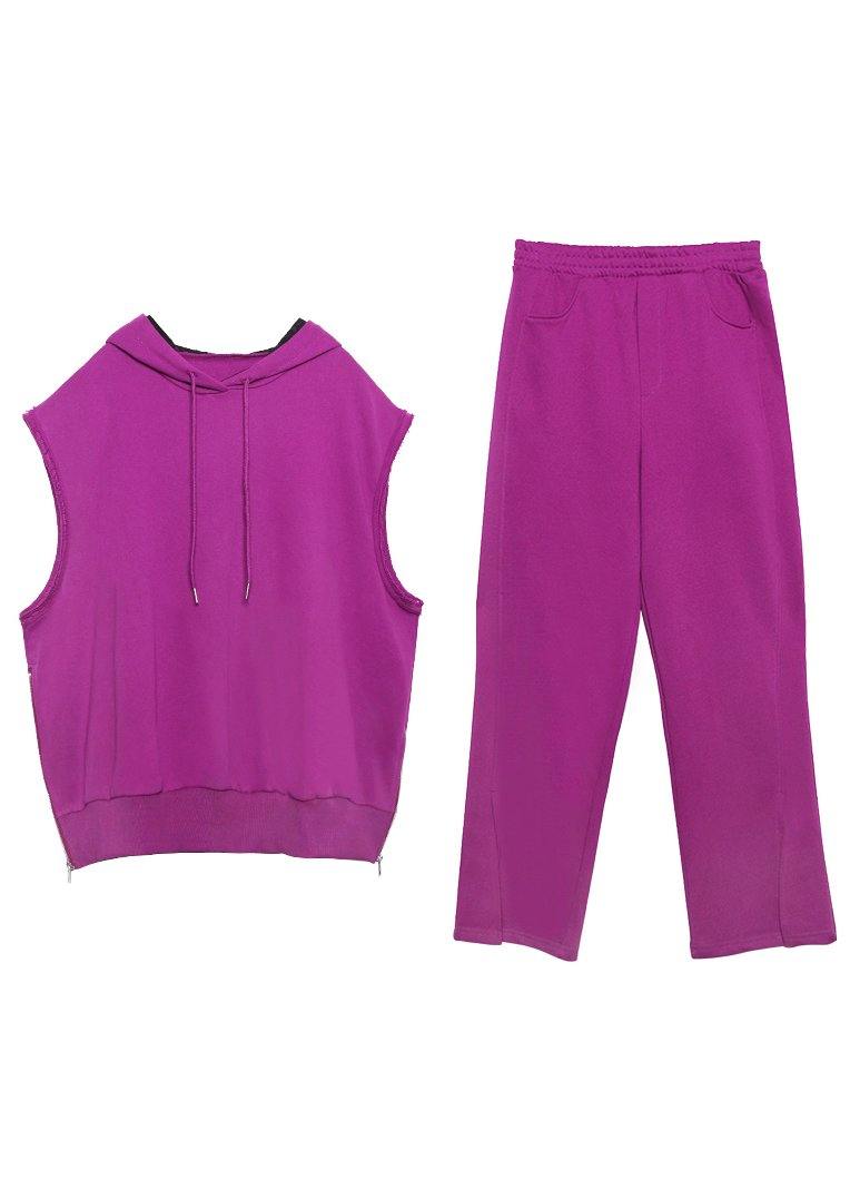 Retro Sweater and Trousers Rose Purple Two Piece Set