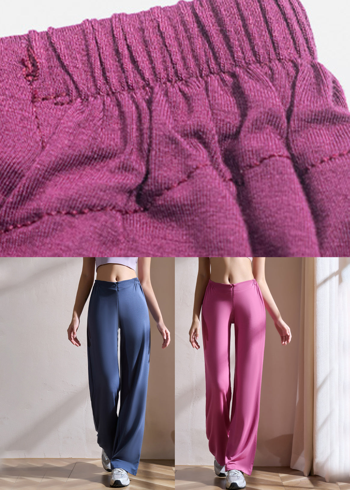 Rose Wrinkled Elastic Waist Groove Pants