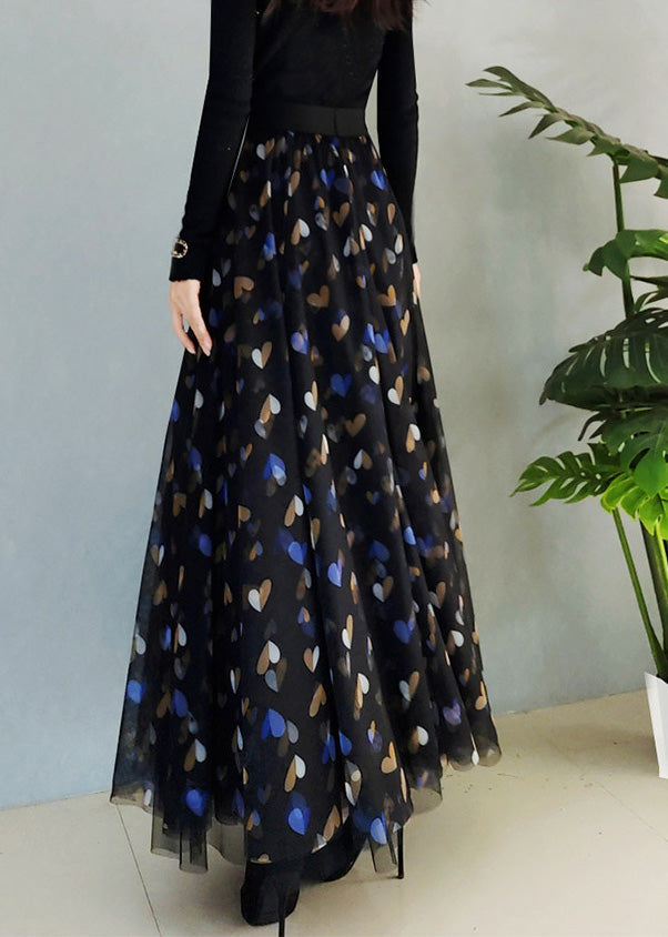Black High Waist Tulle a Line Skirt Spring