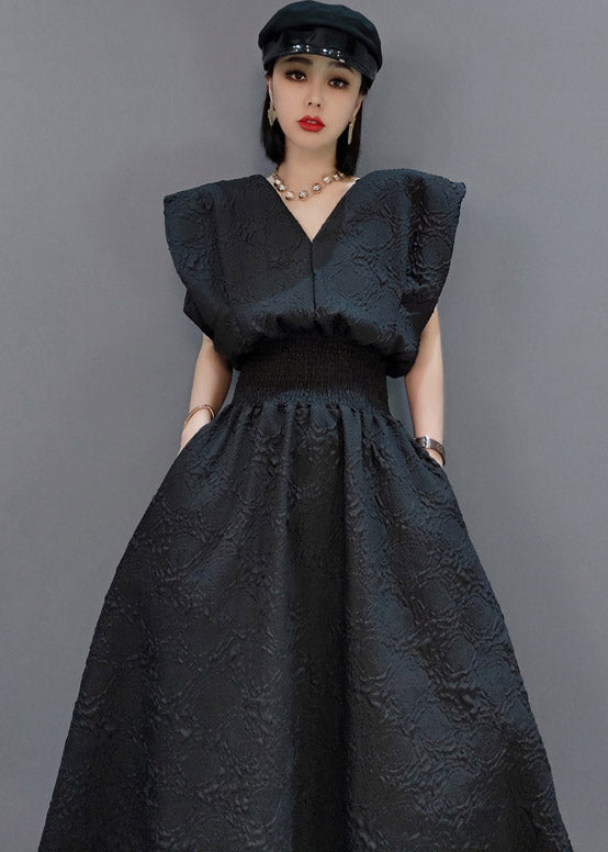 Black V Neck Tunic Print Pockets Dress Sleeveless