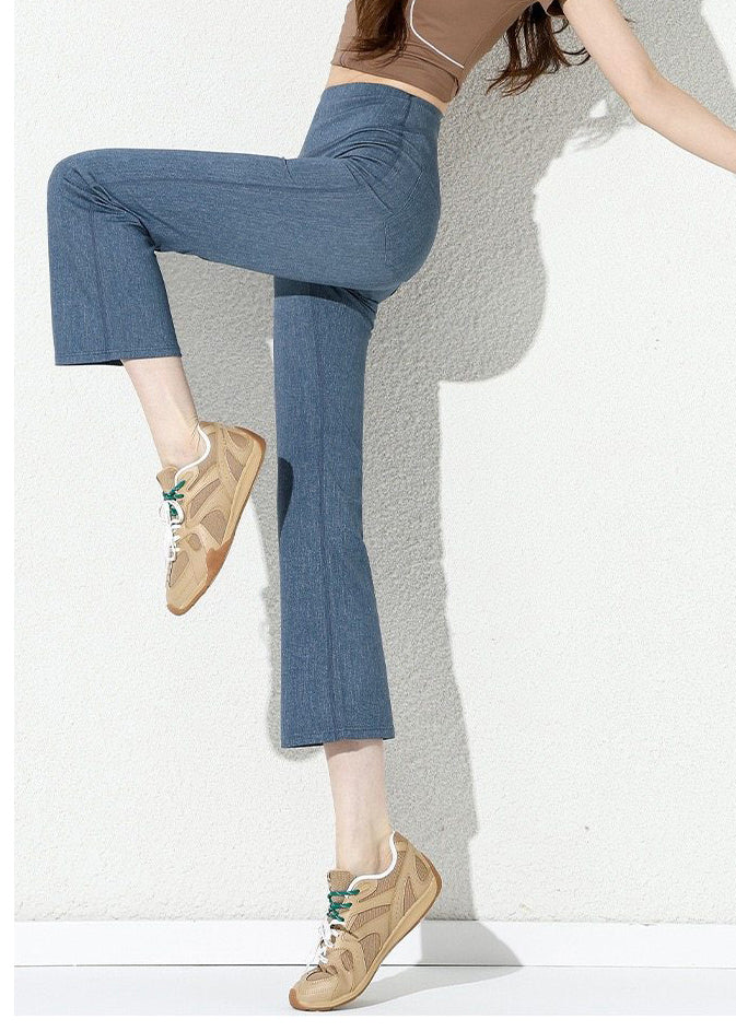Silm Fit Blue Tummy Control Cotton Crop Pants Summer