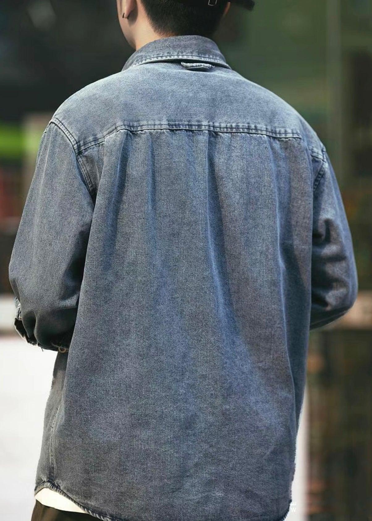 Simple Black Button Pockets Solid Denim Men Shirts Spring