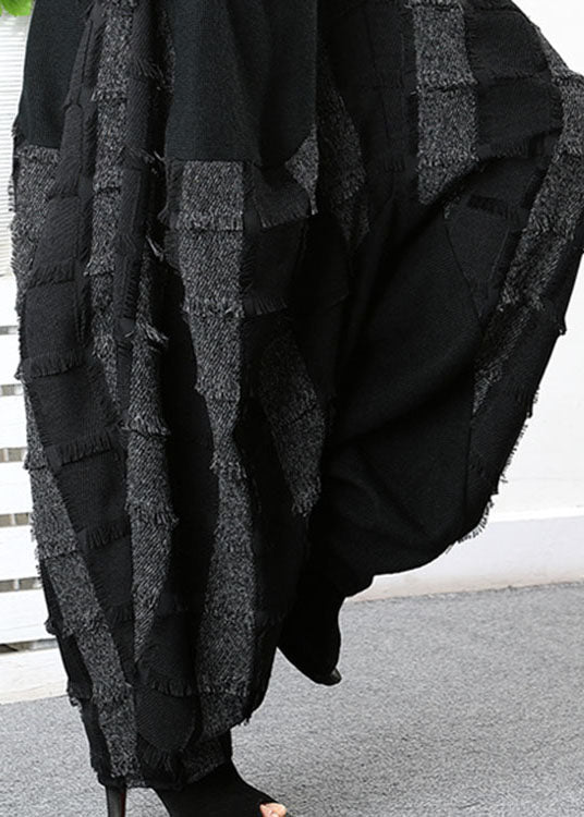 Simple Black Grey Patch Applique Striped Pants Spring