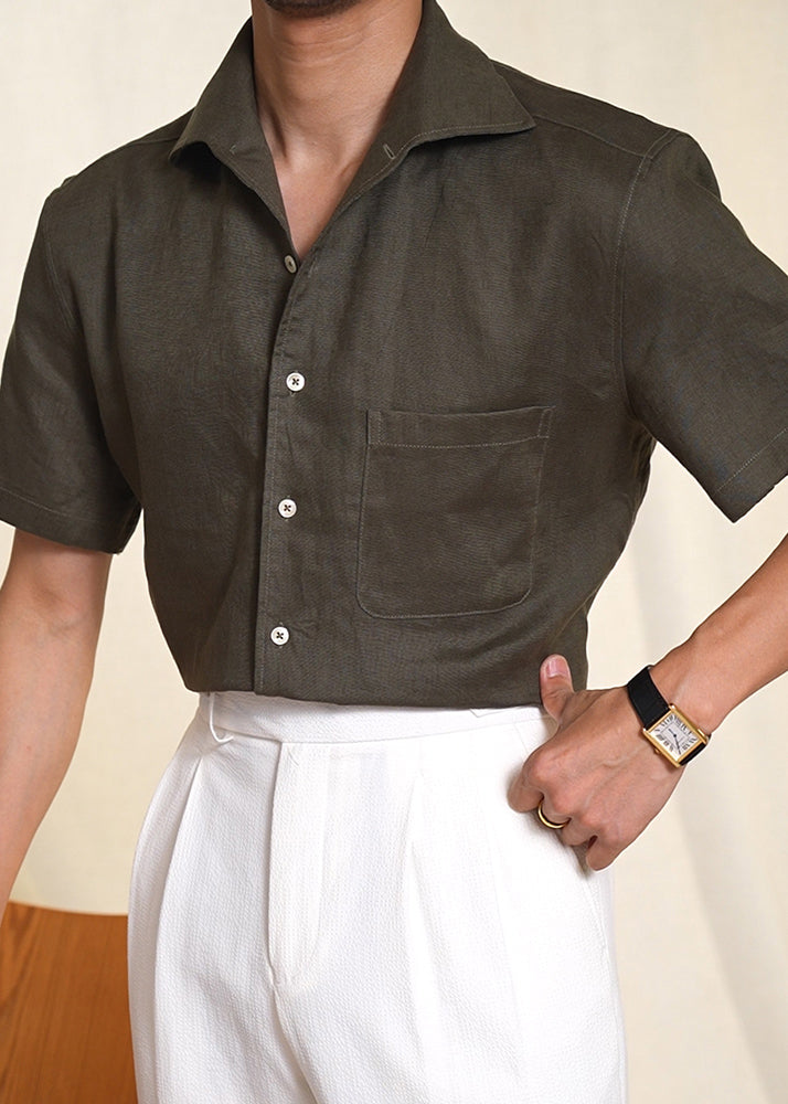 Simple Coffee Peter Pan Collar Button Linen Shirts Summer
