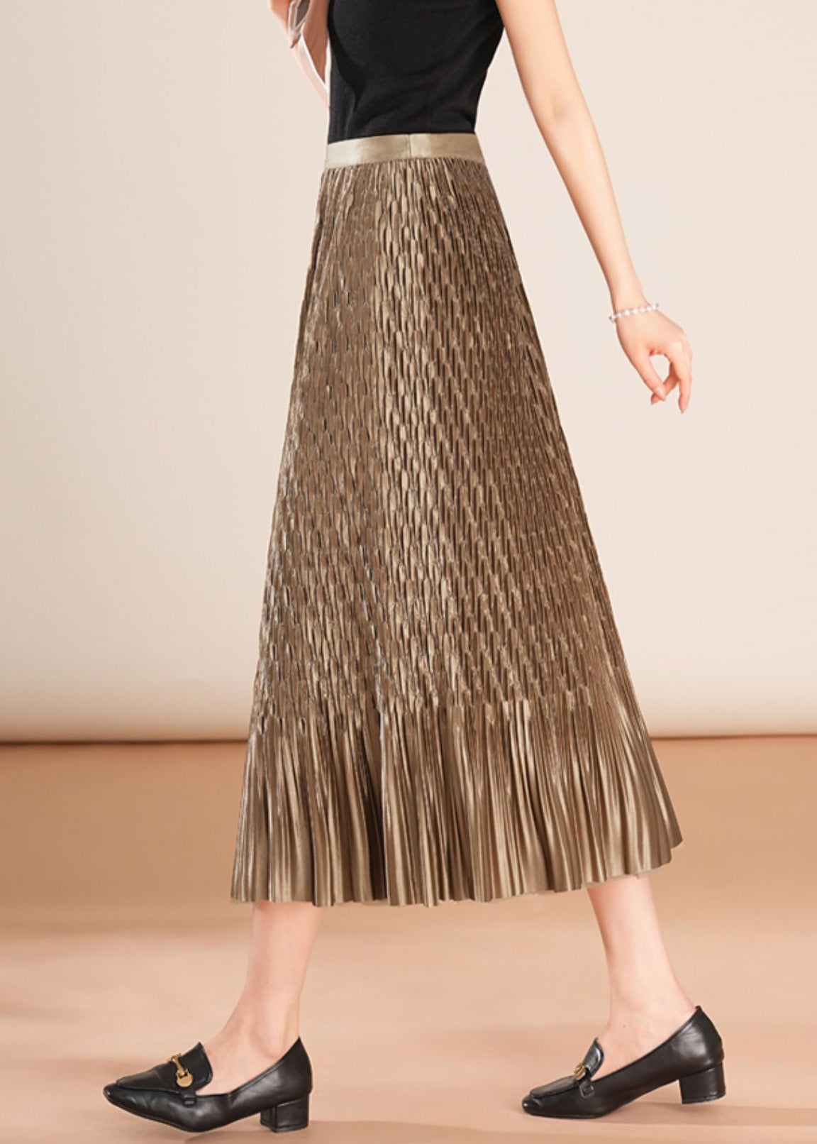Simple Coffee Wrinkled Wear on Both Sides Tulle Skirt Spring