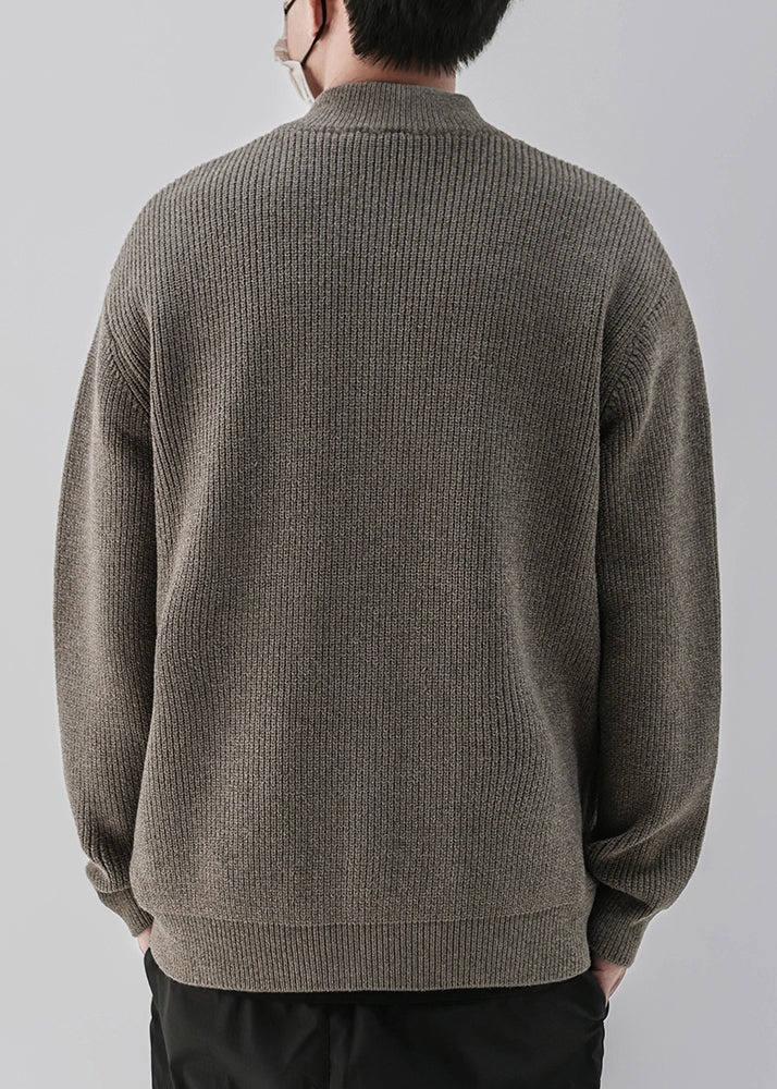 Simple Coffee Zip Up Pockets Knit Coats Spring
