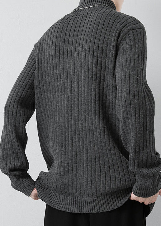 Simple Grey Turtleneck Thick Knit Sweater Pullover Winter