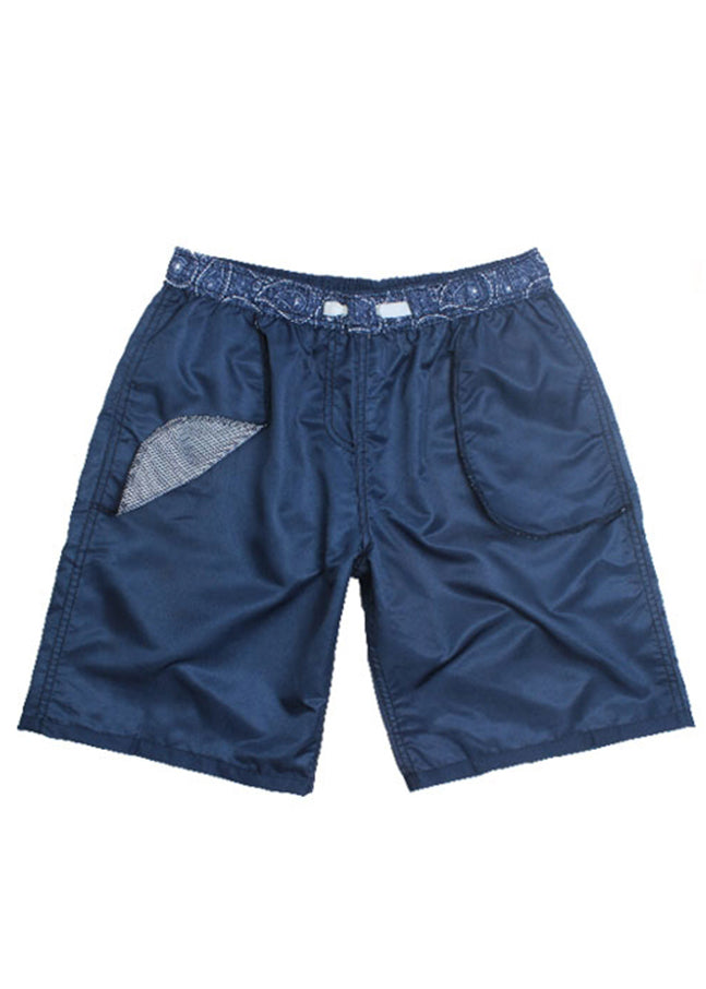 Simple Navy Elastic Waist Cotton Shorts Summer