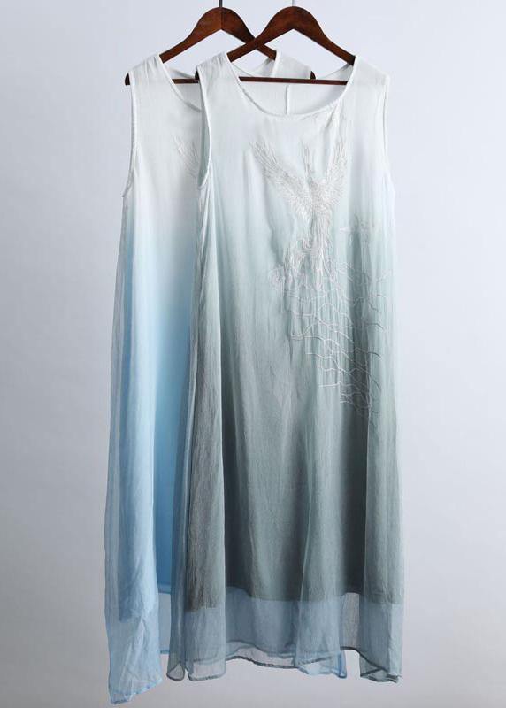 Simple O Neck Two Pieces Summer Clothes Fabrics Gradient Grey a Line Dress