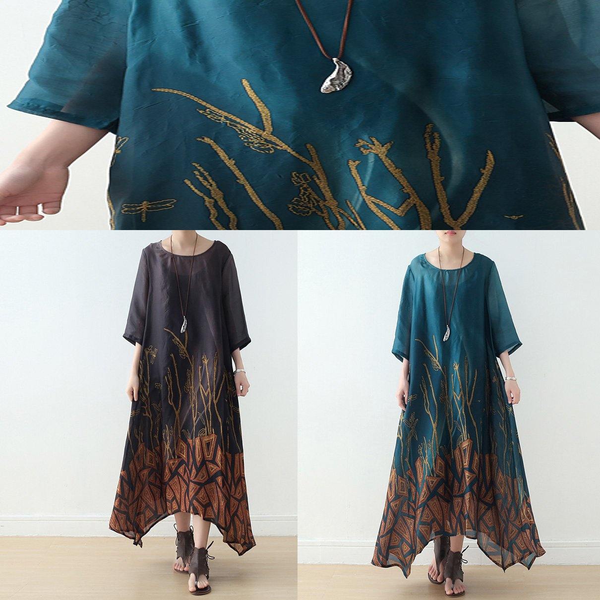 Simple Black Prints Chiffon Clothes Half Sleeve Loose Summer Dresses