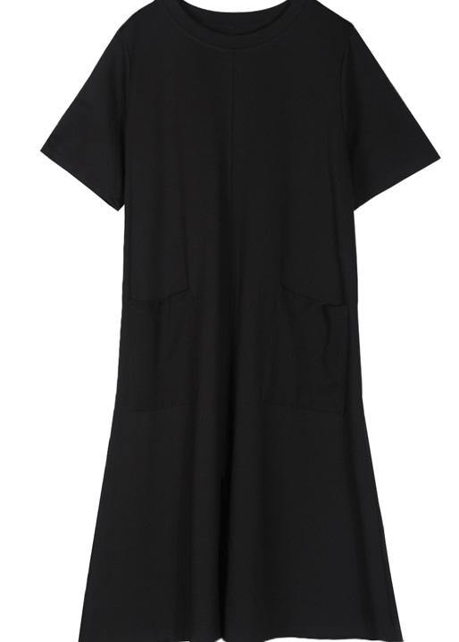 Simple O Neck Pockets Cotton Blended Tunic Dress Tutorials Black Dress Summer