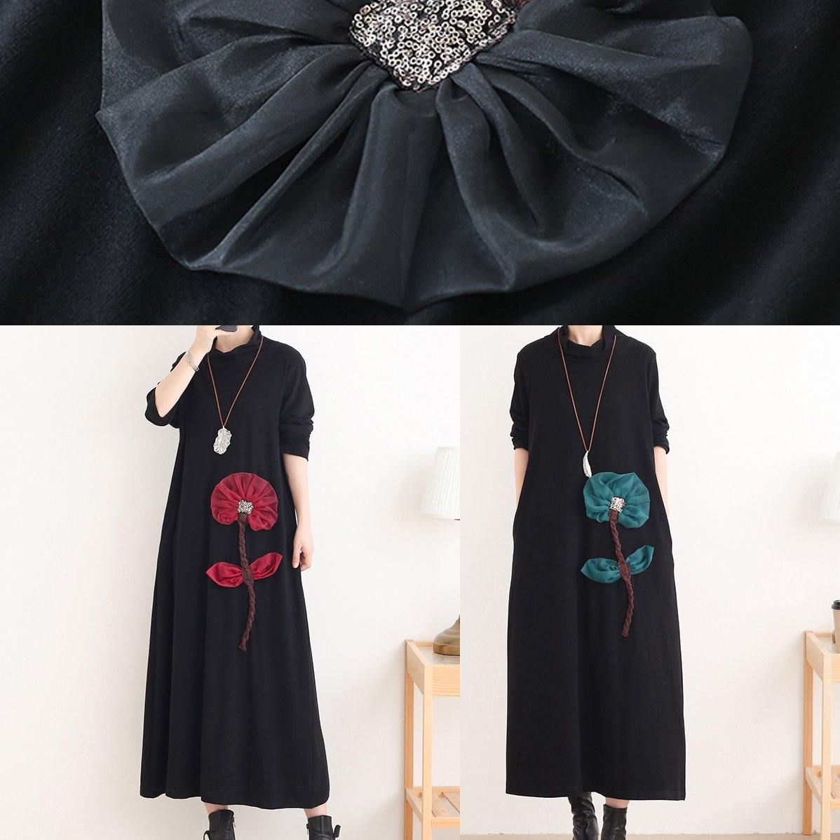 Simple Red Lotus Long Dress High Neck Maxi Dress