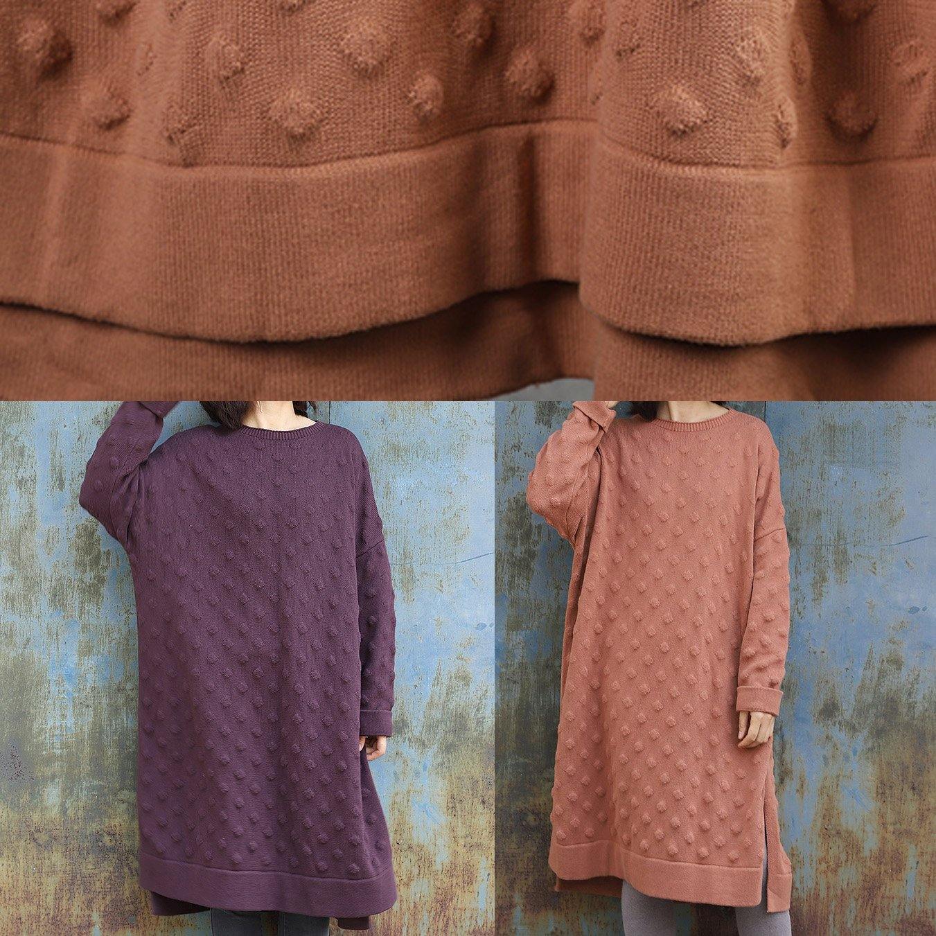 Simple Side Open Sweater Winter Dresses Street Style Purple Largo Knitwear