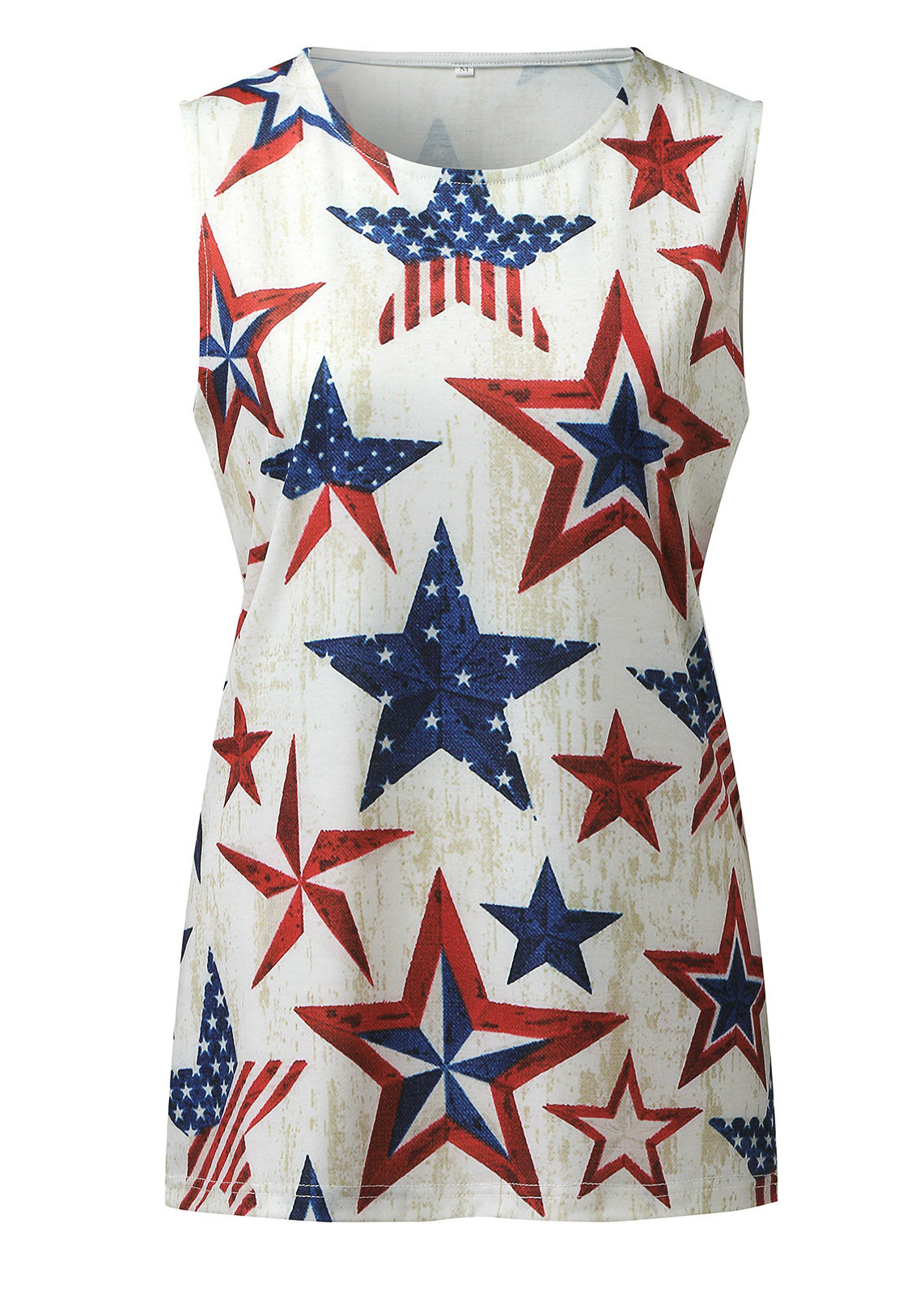 Slim Fit Beige O-neck Independence Day Print Cotton Tank Top Summer