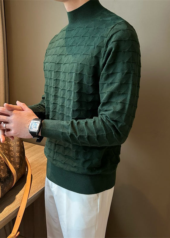 Slim Fit Green Turtleneck Original Design Knit Sweater Fall