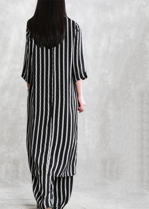 Spring Loose Multi-fit Seven-point Sleeve Suit Female Long Thin Stripe Shirt Wide-leg Pants