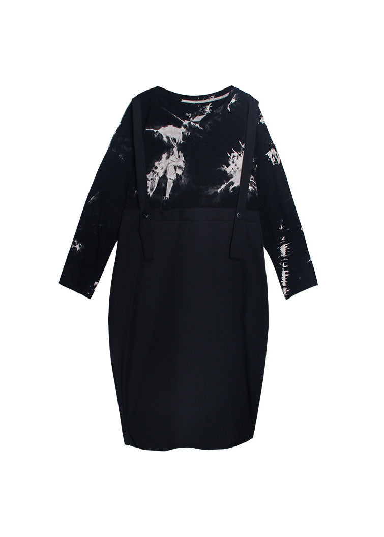 Black O-neck Print Patchwork Sweatshirt Dresses Spring