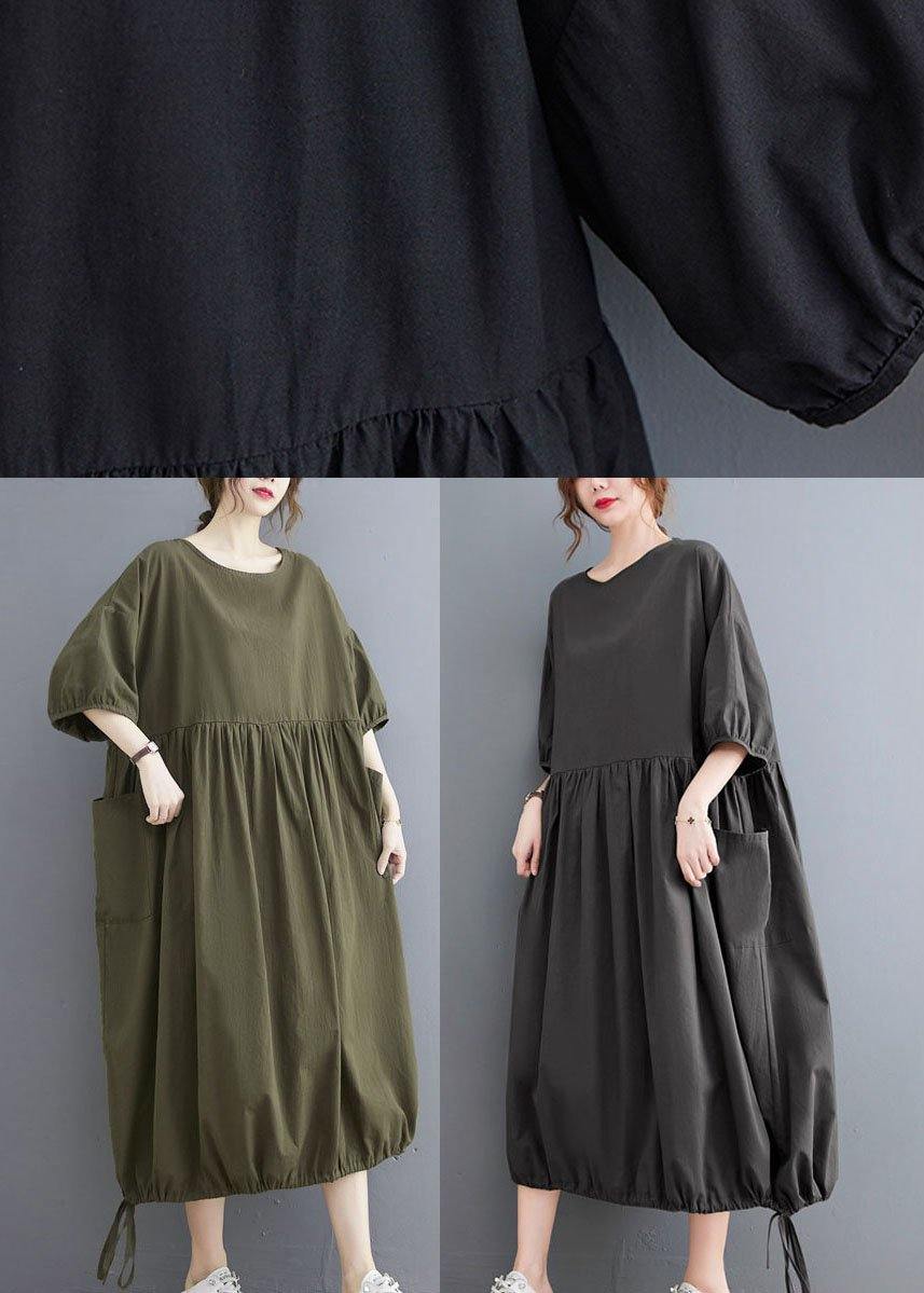Style Black Cinched O Neck Holiday Dress Puff Sleeve