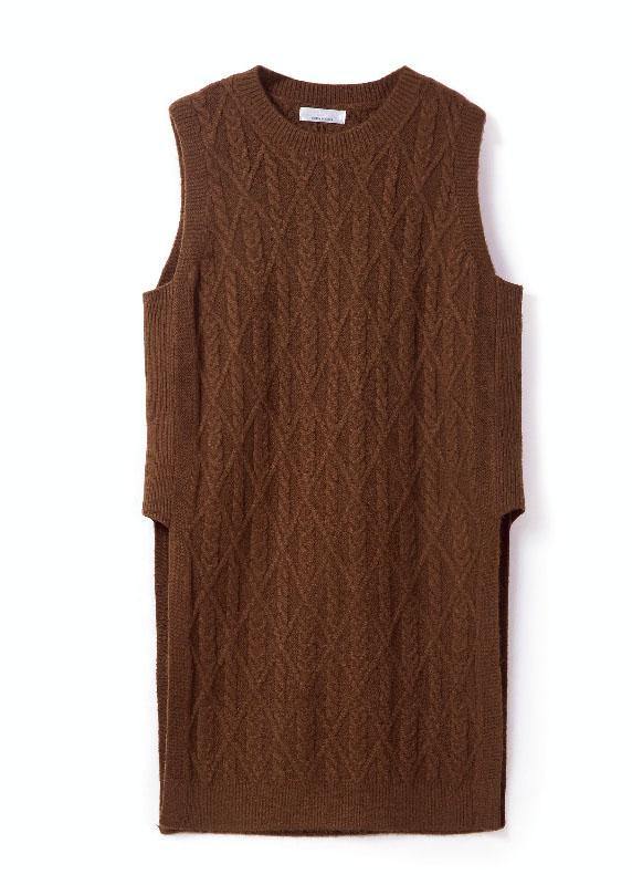 Style Chocolate O-neck Side Open Fall Knit Vest
