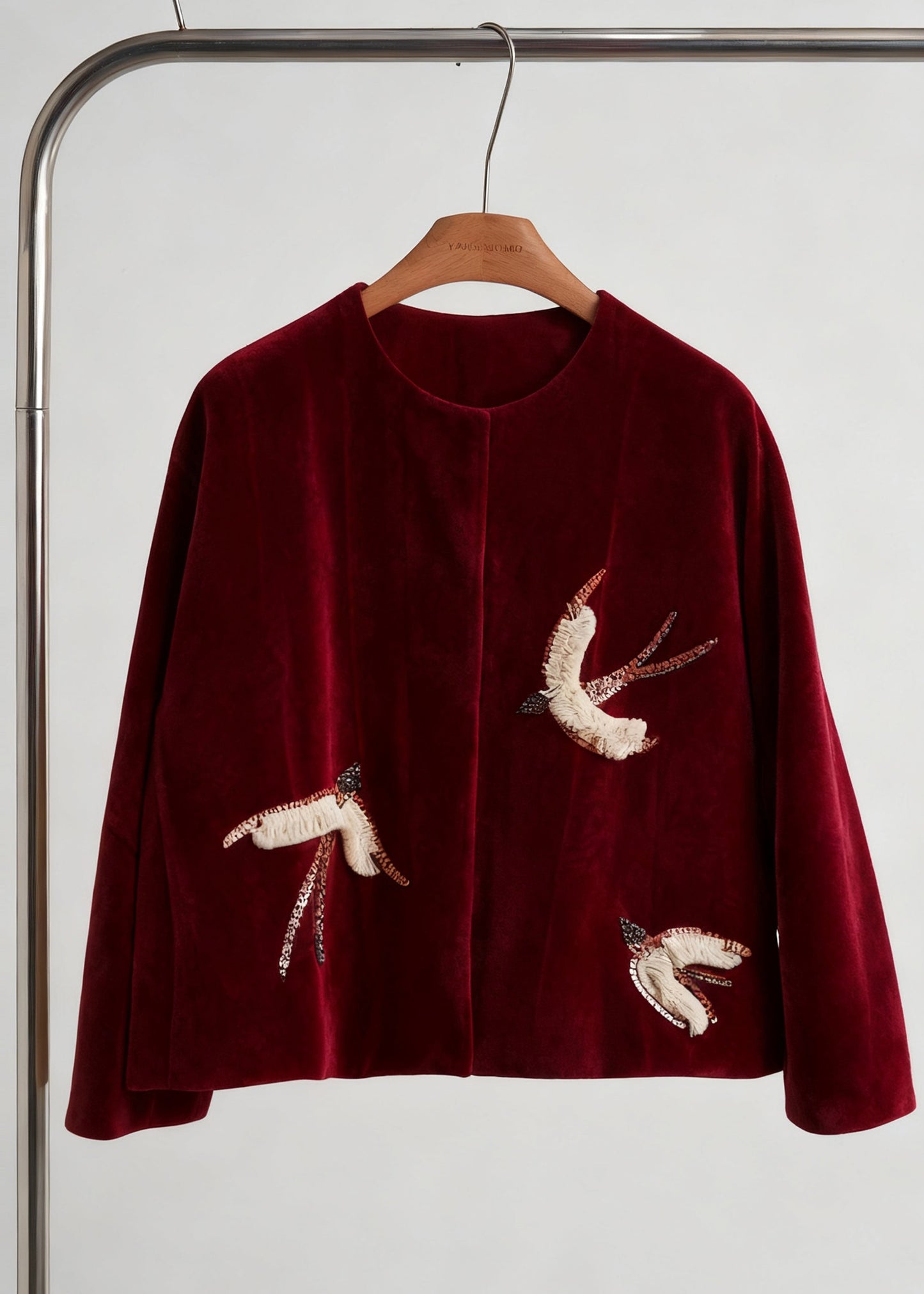 Style Khaki Embroidered Jacquard Silk Velvet Coat Outwear Spring