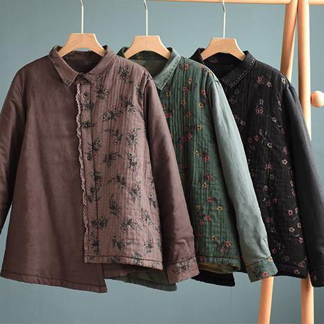 Style Lapel Asymmetric Coats Women Blouses Chocolate Print Art Jackets