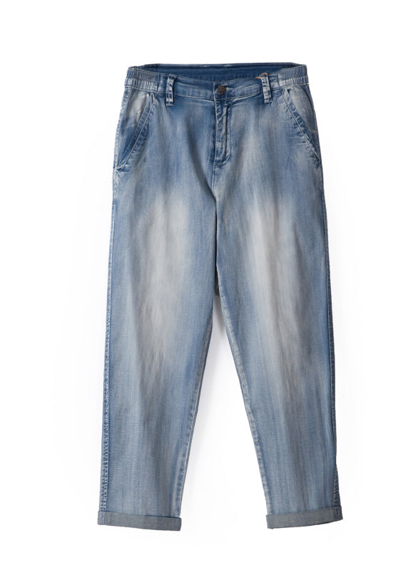 Style Light Blue Pockets Denim Straight Pants Spring