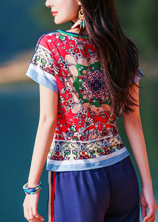 Style Orange O-neck Print T Shirt Short Sleeve