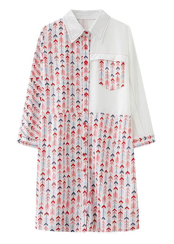 Style Pink Print Top Lapel Patchwork Daily Spring Shirts
