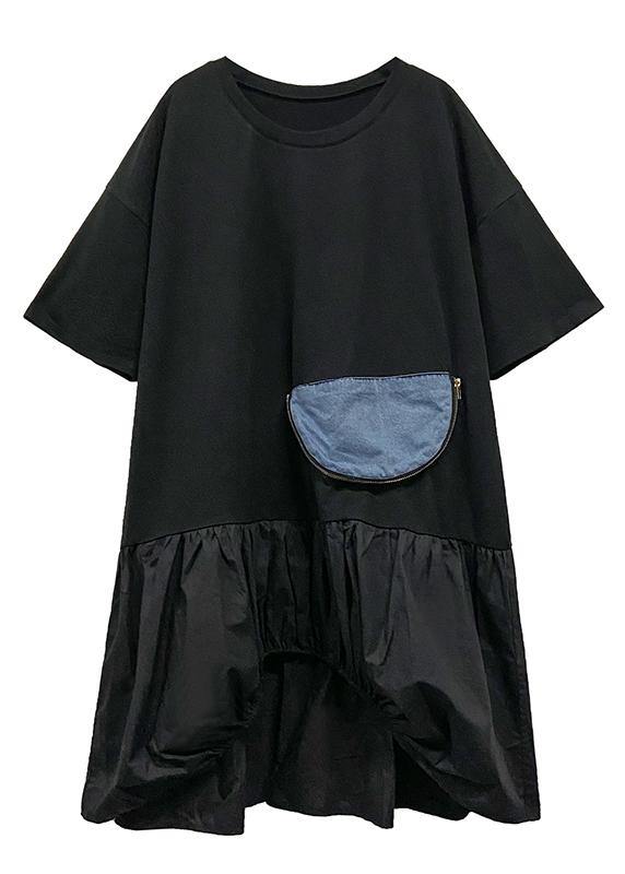 Style Black Dress O Neck Zippered Tunic Dresses