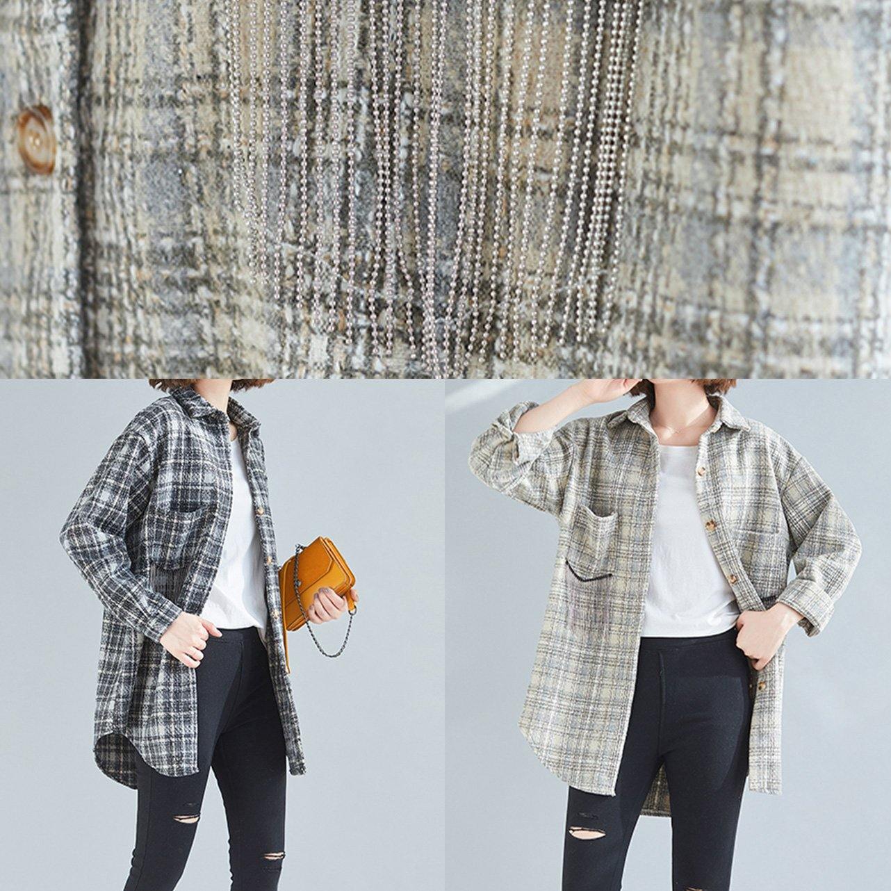 Style khaki plaid tunic pattern baggy spring tops